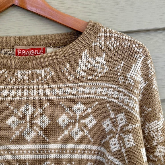 FRAGILE brand vintage 90s juniors fair isle Christmas holiday sweater Nordic EUC - Picture 2 of 12